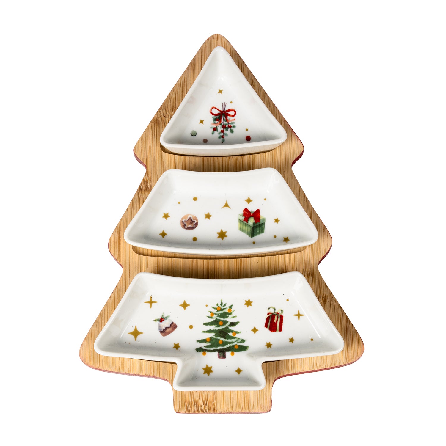 VESTIAMO CASA GRAN NATALE - Antipastiera Natalizia 3 Posti in Bamboo 27,5x19,5 cm